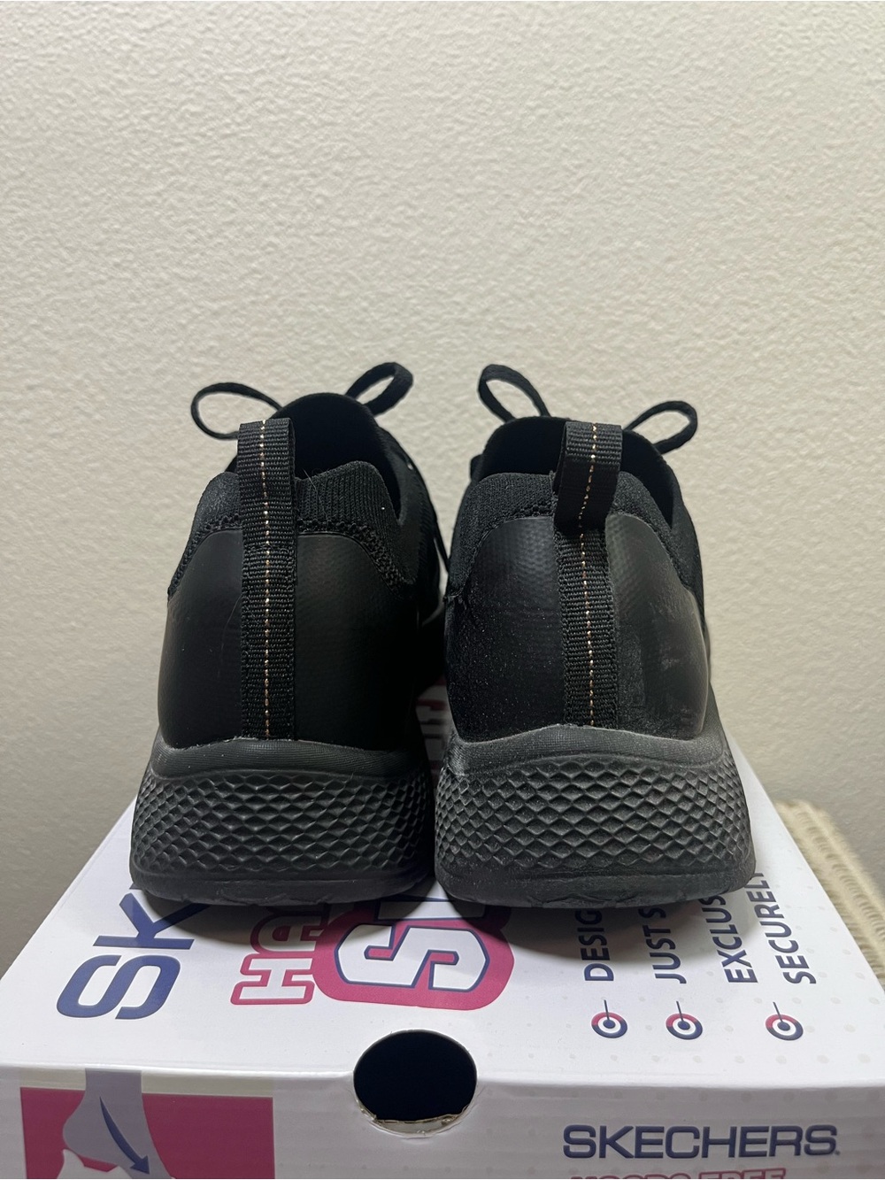 Skechers Black Knit Slip-On Lace-Up Sneakers with Metallic Accents - Picture 5 of 5